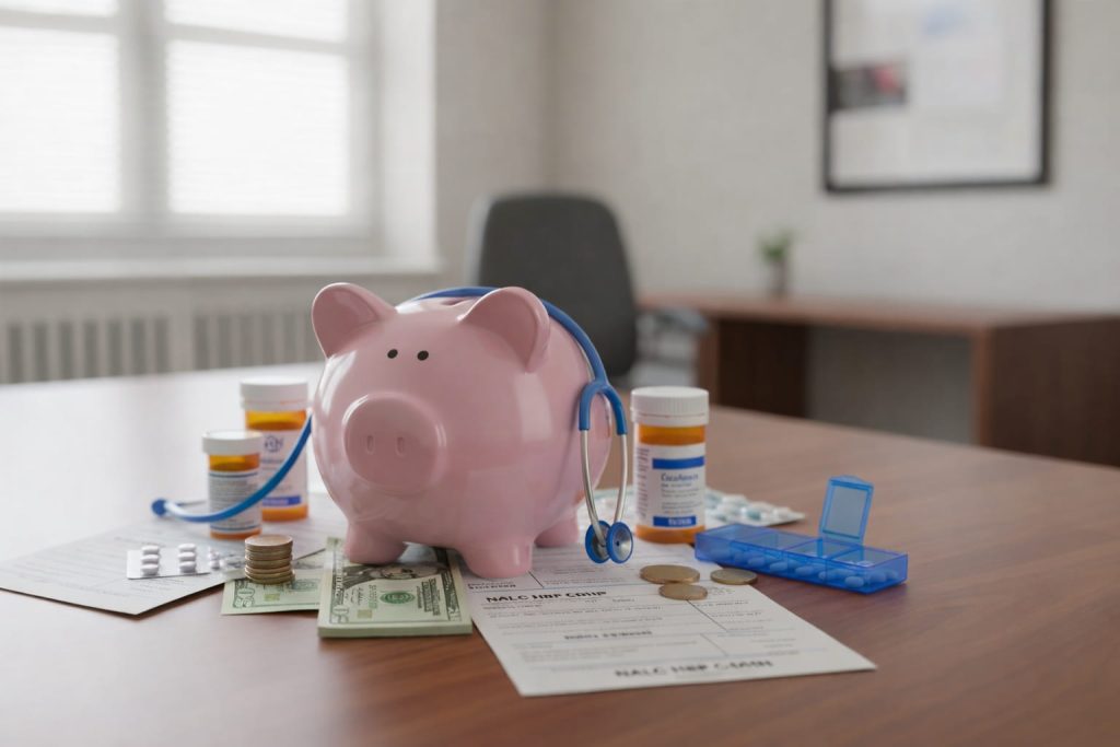 A professional photograph of a pink piggy bank on a desk, representing a Personal Care